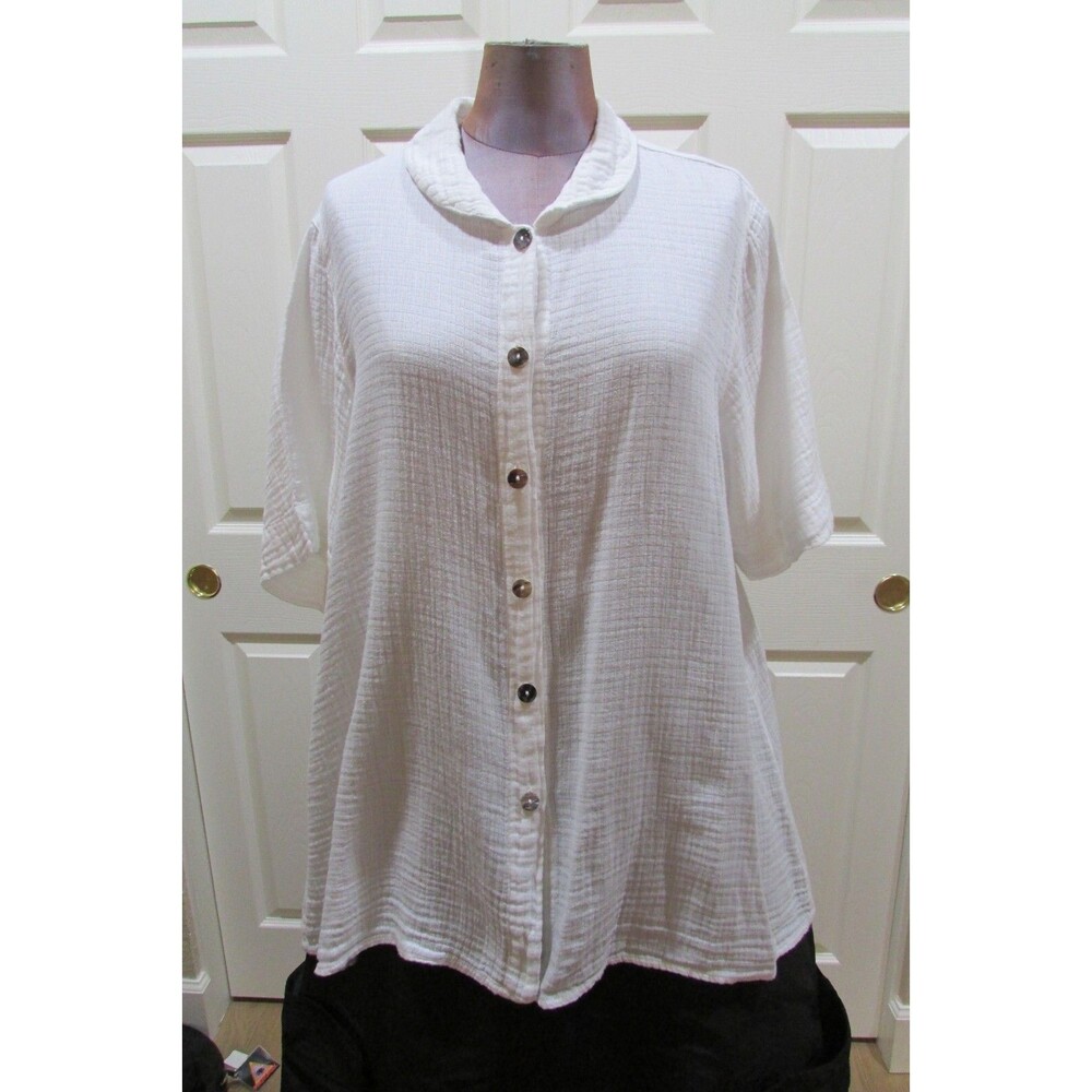 CMC COLOR ME COTTON WHITE WAFFLE COTTON Top with SHELL buttons Size L
